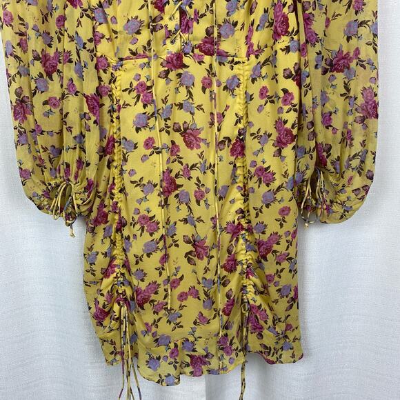 For Love&Lemons Yellow Silk Floral Beaumont Mini Dress Sz.M - Picture 7 of 16